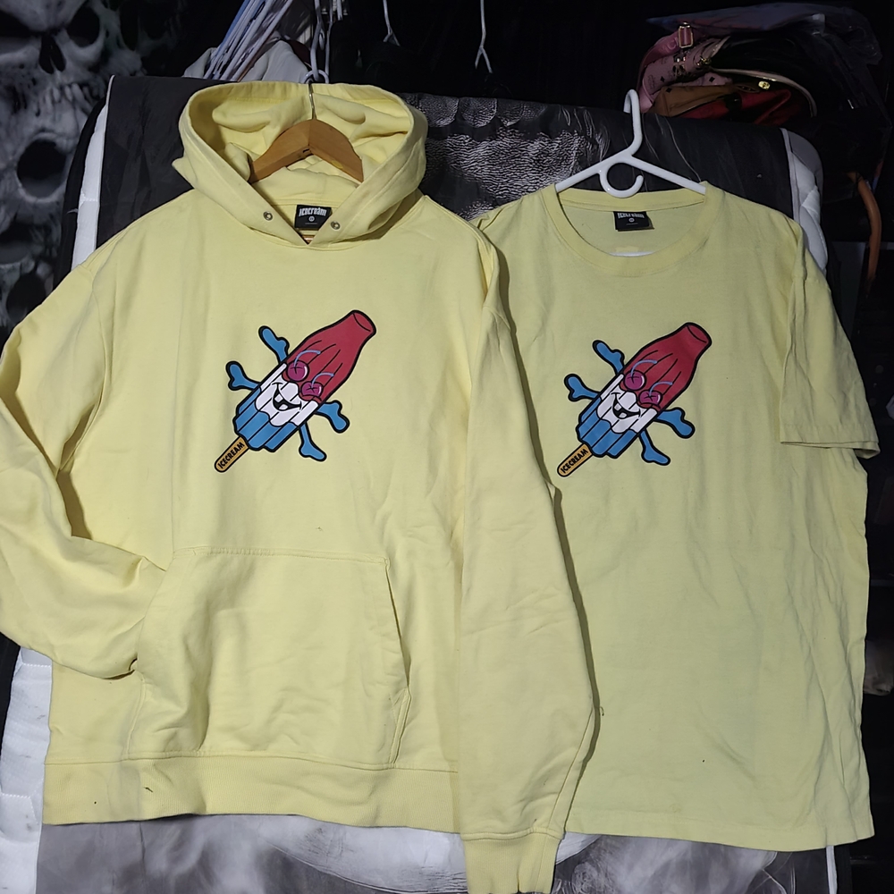Icecream Yellow Hoodie and T-Shirt Set with Graphic